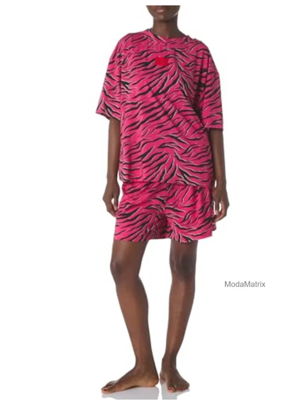 Cotton Pajama Set with Animal Print - Short Sleeve Pull On
